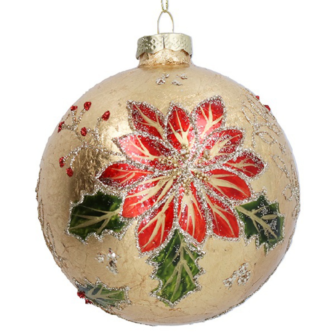 Glass Ball Large Gold, Poinsettia 10cm *ETA Nov image 0
